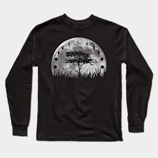 Tree And Moon Phases On Moon Long Sleeve T-Shirt